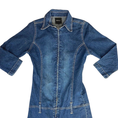 Vintage 90s 00s Blue Denim Zip Up Jumpsuit 10 12 S M