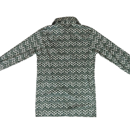 VTG 70s BIG COLLAR MENS POLY SMOCK SHIRT GEOMETRIC PSYCHEDELIC PRINT 37” (35) S