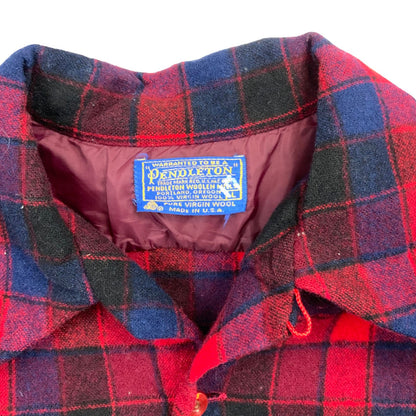 VTG 60s 70s USA RED PENDLETON WOOL BOARD SHIRT CHECK PLAID BEACH BOYS M 44” (40)