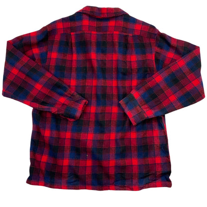 VTG 60s 70s USA RED PENDLETON WOOL BOARD SHIRT CHECK PLAID BEACH BOYS M 44” (40)