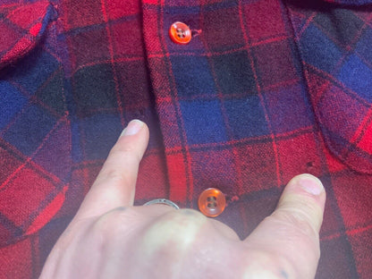 VTG 60s 70s USA RED PENDLETON WOOL BOARD SHIRT CHECK PLAID BEACH BOYS M 44” (40)