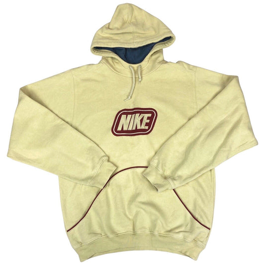 2000's Beige & Burgundy Nike Spell-Out Hoodie Small