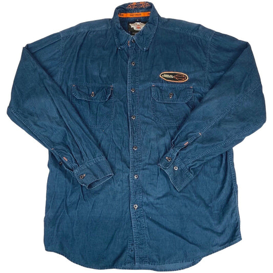 2006 Blue Harley Davidson Motorcycles Corduroy Workers Shirt Tall Large