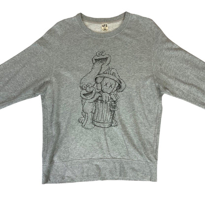 00s Y2K Grey Black Uniqlo x Kaws x Sesame Street Elmo Cookie Monster Jumper M