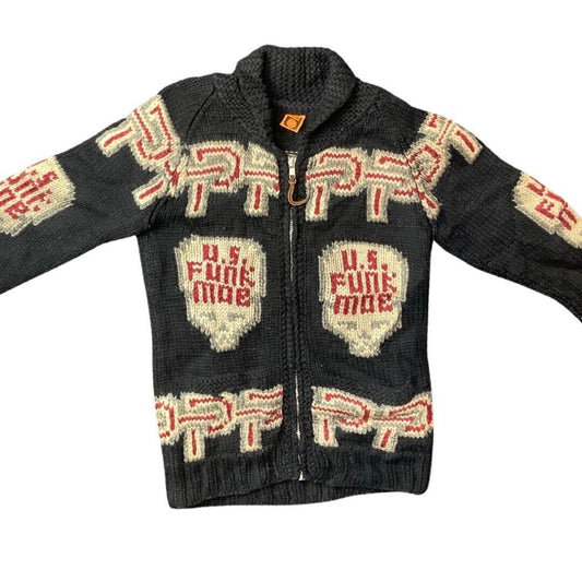 VTG WOOL SKULL  CARDIGAN NATIVE AMERICAN CANADIAN KNIT ROCKABILLY 40” (38) M