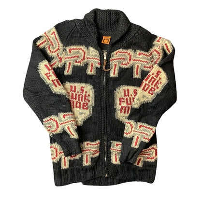 VTG WOOL SKULL  CARDIGAN NATIVE AMERICAN CANADIAN KNIT ROCKABILLY 40” (38) M