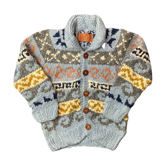 VTG 70s WOOL COWICHAN CARDIGAN NATIVE AMERICAN CANADIAN KNIT ROCKABILLY 38” (34)