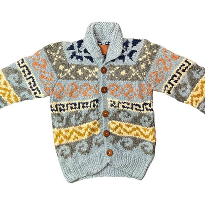 VTG 70s WOOL COWICHAN CARDIGAN NATIVE AMERICAN CANADIAN KNIT ROCKABILLY 38” (34)