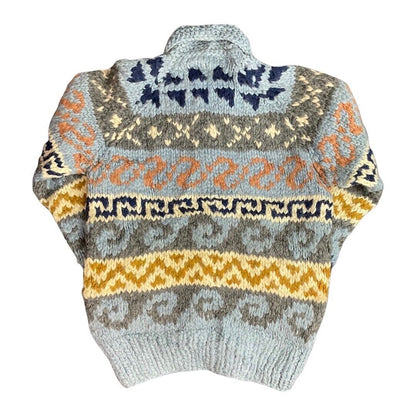 VTG 70s WOOL COWICHAN CARDIGAN NATIVE AMERICAN CANADIAN KNIT ROCKABILLY 38” (34)