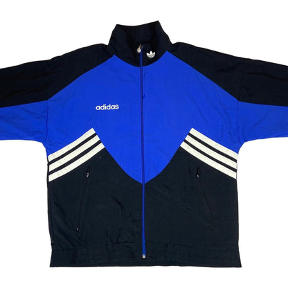 Vintage 90s 00s Blue Black Adidas Embroidered Three Stripe Windbreaker XL