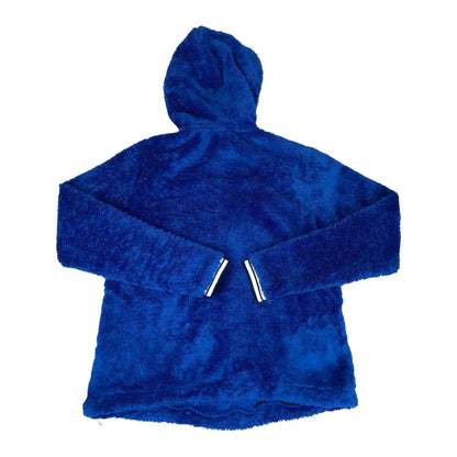 Vintage 00s Blue Ellesse Fluffy Fleece 1/4 Zip Hooded Embroidered Jumper M