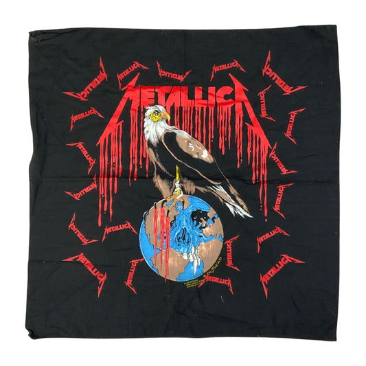 Vintage 1993 Black Red Graphic Print Metallica Bandana Logo Scarf