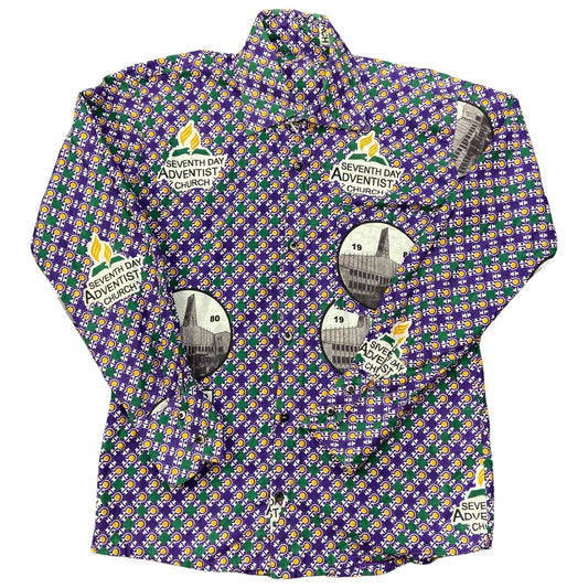 VTG 1980 CRAZY PATTERN 7th DAY ADVENTIST CHURCH TAHO SHIRT GHANA 40” (36)