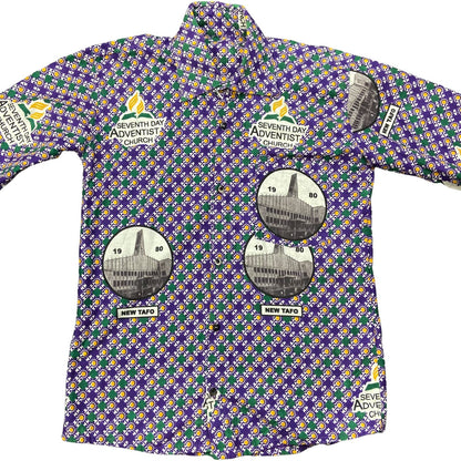 VTG 1980 CRAZY PATTERN 7th DAY ADVENTIST CHURCH TAHO SHIRT GHANA 40” (36)