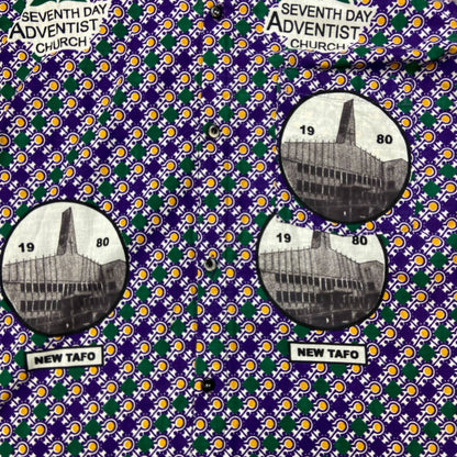 VTG 1980 CRAZY PATTERN 7th DAY ADVENTIST CHURCH TAHO SHIRT GHANA 40” (36)
