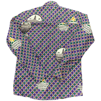 VTG 1980 CRAZY PATTERN 7th DAY ADVENTIST CHURCH TAHO SHIRT GHANA 40” (36)