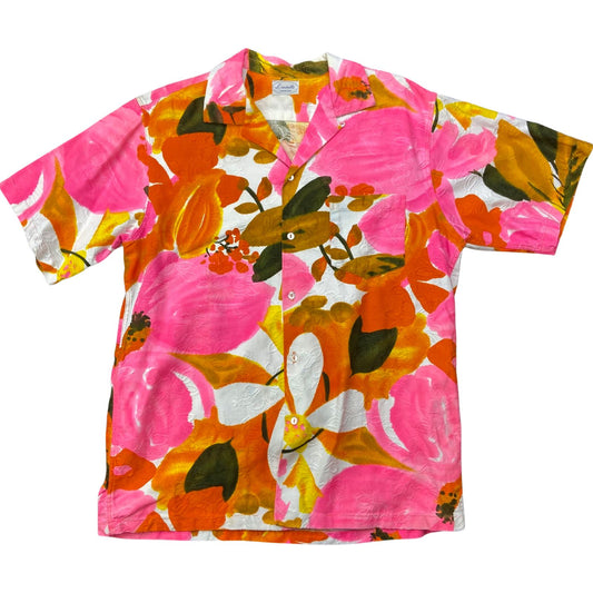 VTG 60s 70s DANIELLE BARK CLOTH HAWAIIAN ALOHA SHIRT ROCKABILLY HOT 47” (44) XL