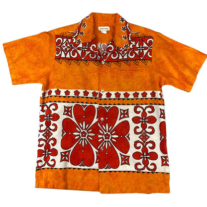 VTG 60s 70s BARKCLOTH HAWAIIAN ALOHA SHIRT ROCKABILLY HOT ROD TIKI 41” (38) S