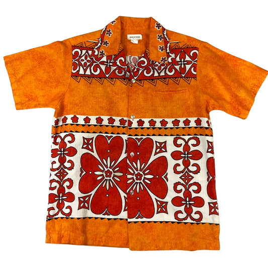 VTG 60s 70s BARKCLOTH HAWAIIAN ALOHA SHIRT ROCKABILLY HOT ROD TIKI 41” (38) S