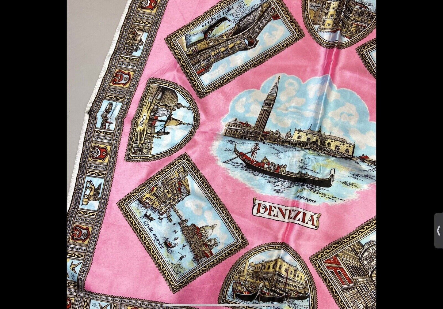 Vintage 90s 80s Pink Gold Venezia Ornamental Print Patterned Scarf