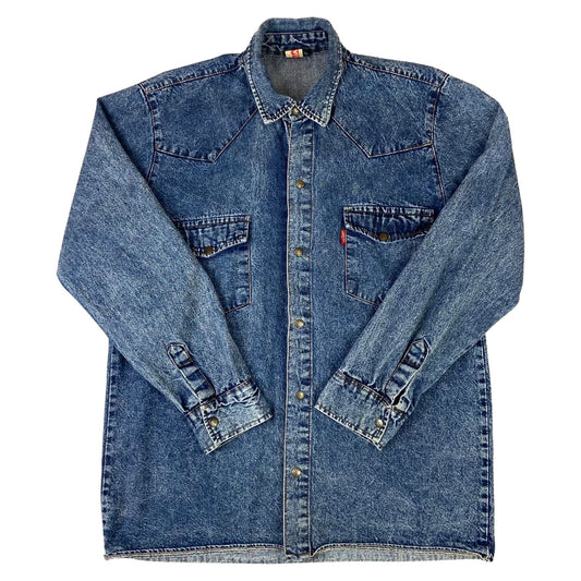 RARE VTG 70s LEVIS BIG E RED TAB DENIM WESTERN SHIRT ROCKABILLY 42” (40) M