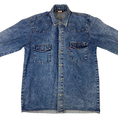 RARE VTG 70s LEVIS BIG E RED TAB DENIM WESTERN SHIRT ROCKABILLY 42” (40) M