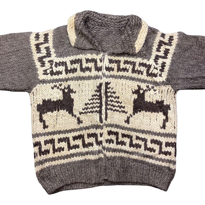 VTG NATIVE CANADIAN AMERICAN COWICHAN INDIAN HAND KNIT CARDIGAN 48” (44) XL