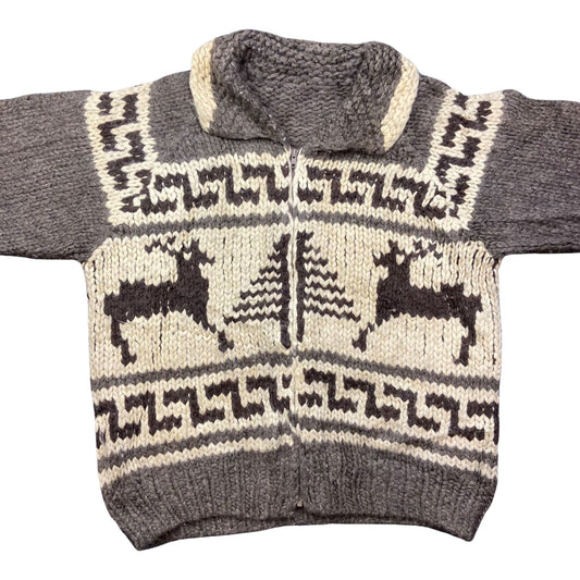 VTG NATIVE CANADIAN AMERICAN COWICHAN INDIAN HAND KNIT CARDIGAN 48” (44) XL
