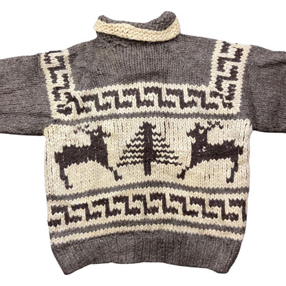 VTG NATIVE CANADIAN AMERICAN COWICHAN INDIAN HAND KNIT CARDIGAN 48” (44) XL