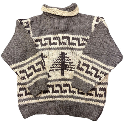 VTG NATIVE CANADIAN AMERICAN COWICHAN INDIAN HAND KNIT CARDIGAN 48” (44) XL