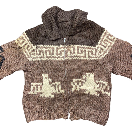 VTG NATIVE CANADIAN COWICHAN INDIAN HAND KNIT CARDIGAN ROCKABILLY 43” (40) M