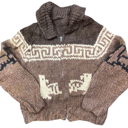 VTG NATIVE CANADIAN COWICHAN INDIAN HAND KNIT CARDIGAN ROCKABILLY 43” (40) M