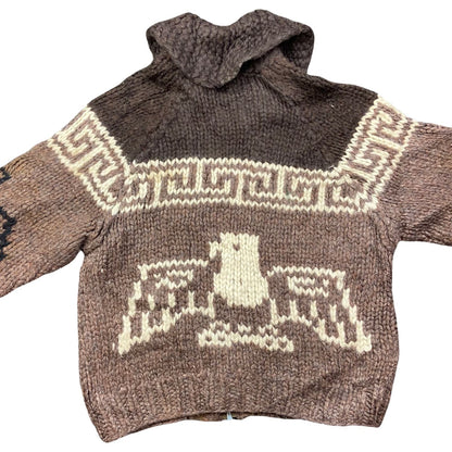 VTG NATIVE CANADIAN COWICHAN INDIAN HAND KNIT CARDIGAN ROCKABILLY 43” (40) M