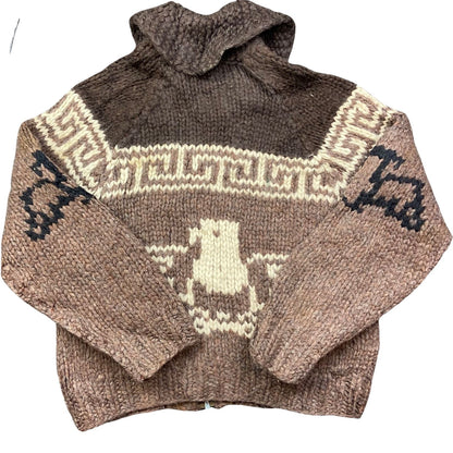 VTG NATIVE CANADIAN COWICHAN INDIAN HAND KNIT CARDIGAN ROCKABILLY 43” (40) M