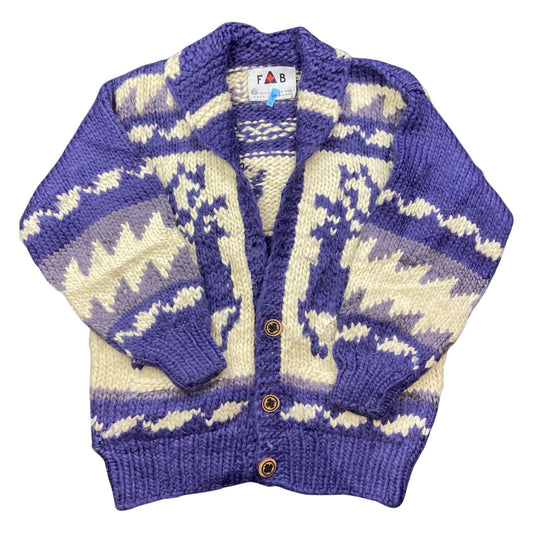 VTG NATIVE CANADIAN AMERICAN COWICHAN INDIAN HAND KNIT CARDIGAN 43” (40) M