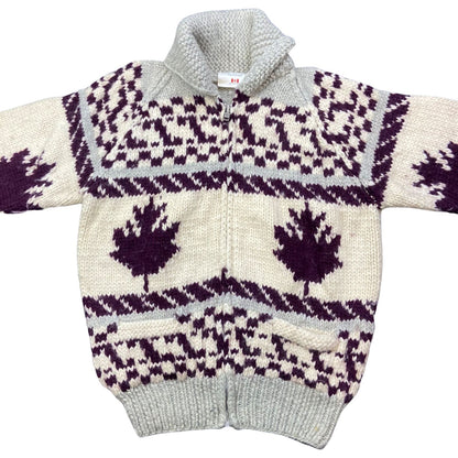 VTG NATIVE CANADIAN AMERICAN COWICHAN INDIAN HAND KNIT CARDIGAN 45” (42) L