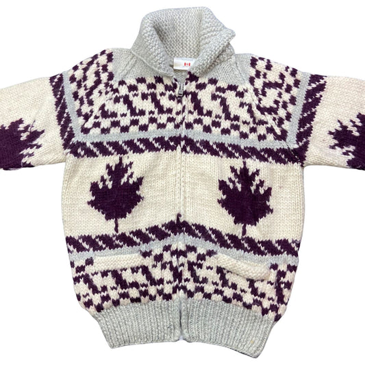 VTG NATIVE CANADIAN AMERICAN COWICHAN INDIAN HAND KNIT CARDIGAN 45” (42) L