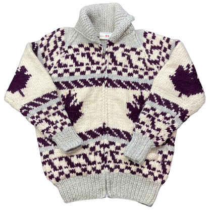 VTG NATIVE CANADIAN AMERICAN COWICHAN INDIAN HAND KNIT CARDIGAN 45” (42) L