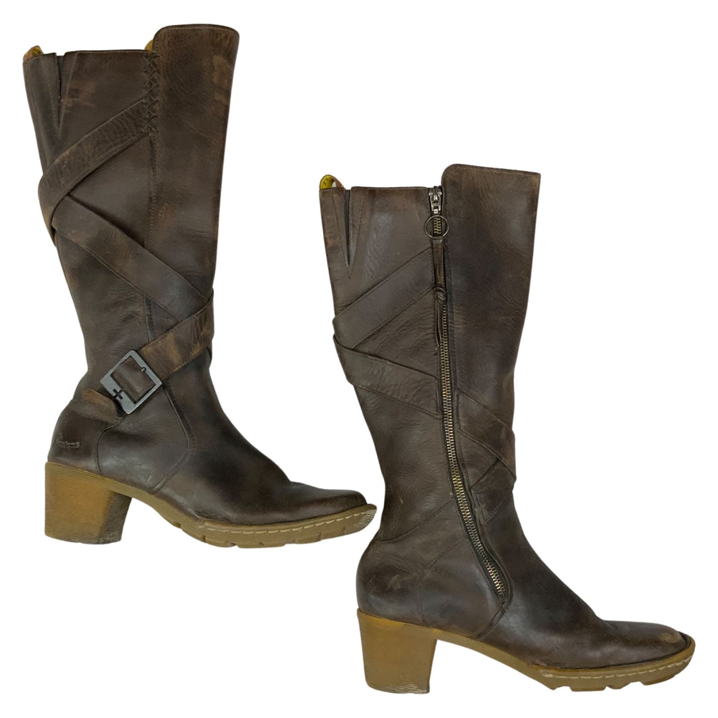 Vintage 2000s Dark Brown Leather Dr Martens Heeled Mid Calf Zip Up Boot Size 6