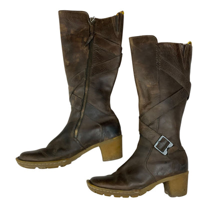 Vintage 2000s Dark Brown Leather Dr Martens Heeled Mid Calf Zip Up Boot Size 6