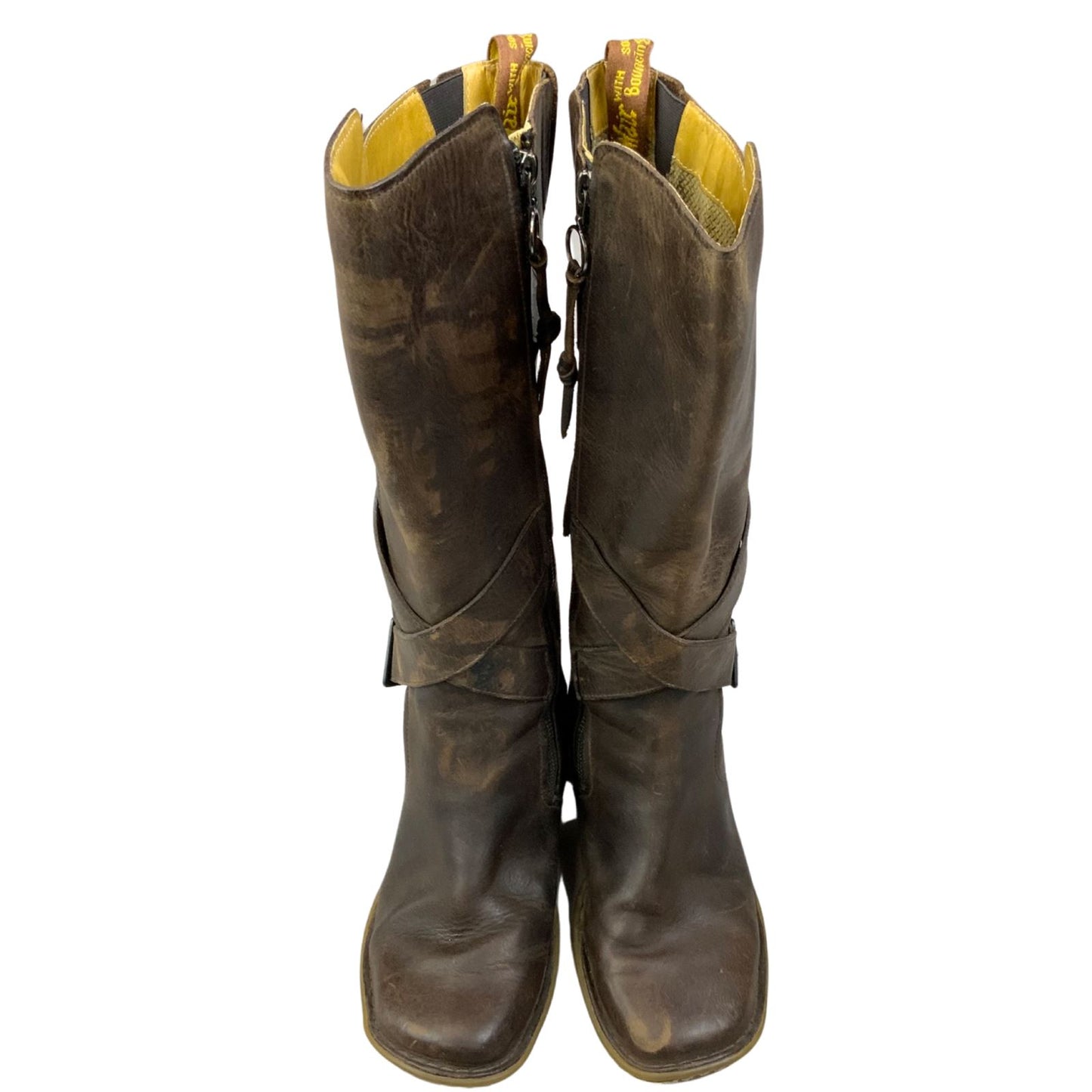 Vintage 2000s Dark Brown Leather Dr Martens Heeled Mid Calf Zip Up Boot Size 6