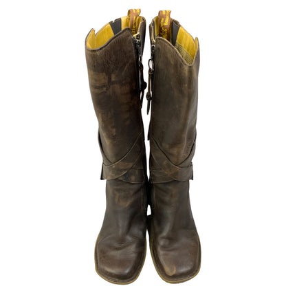 Vintage 2000s Dark Brown Leather Dr Martens Heeled Mid Calf Zip Up Boot Size 6