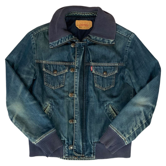 VTG 00s LEVIS 70650 LINED DENIM BOMBER JACKET LOVELY WEAR ROCKABILLY 37” (34) X