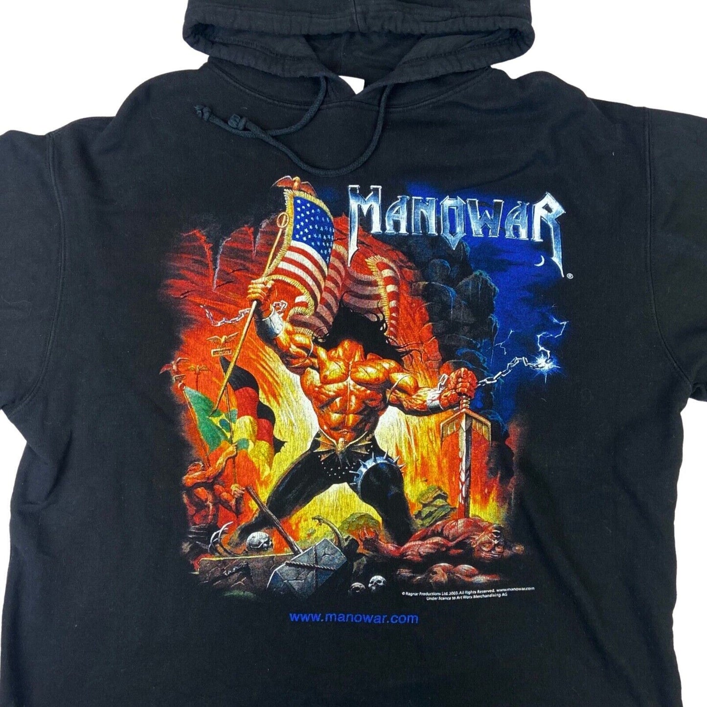 Vintage 2003 Black Manowar Graphic Printed Heavy Metal Rock Band Merch XL