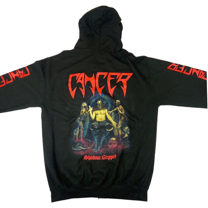 Preloved 2018 Black Cancer Zip Up Graphic Printed Hoodie Thrash Metal Merch L-XL