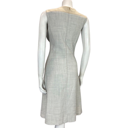 Vintage 00s Grey Beige Hugo Boss Wool Blend Sheath Mid Length Dress 8 10 S