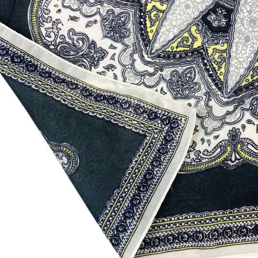 Vintage 90s 00s Grey Yellow Paisley Floral Print Scarf