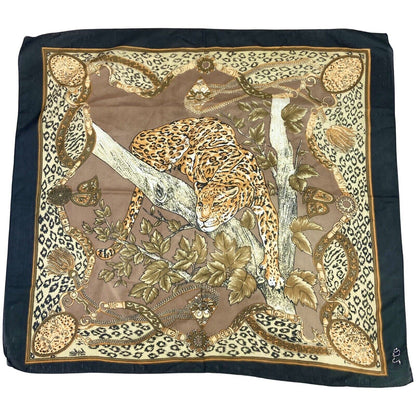 Vintage 00s 90s Brown Orange Leopard Print Graphic Print Scarf