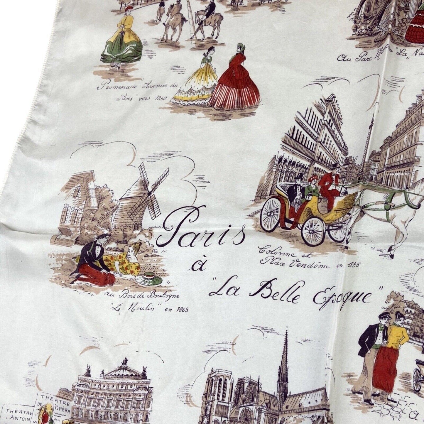 Vintage 90s 00s Cream Graphic Print Parisian Style French Scarf