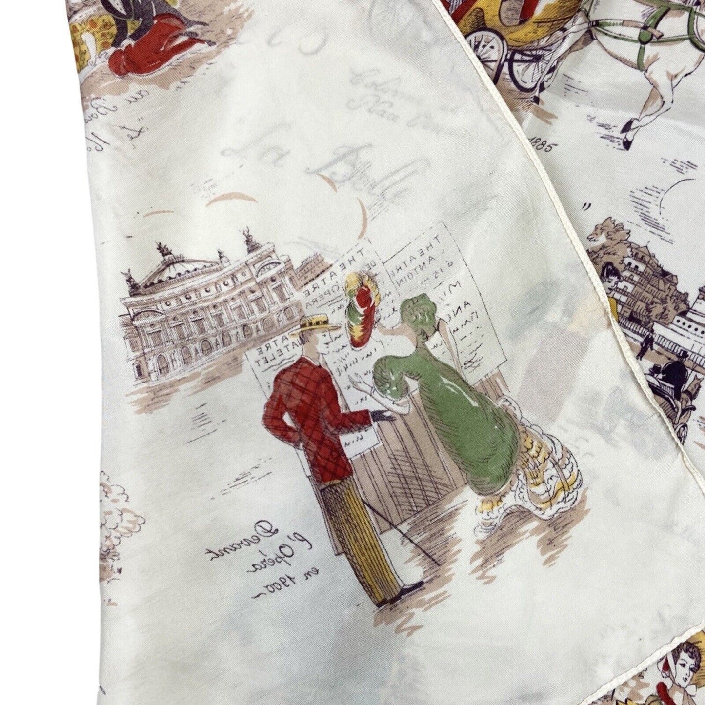 Vintage 90s 00s Cream Graphic Print Parisian Style French Scarf